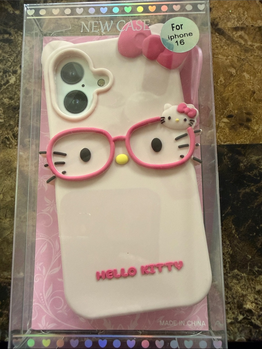 Hello Kitty Pink & White iPhone 16 Case with 3D Glasses Accent